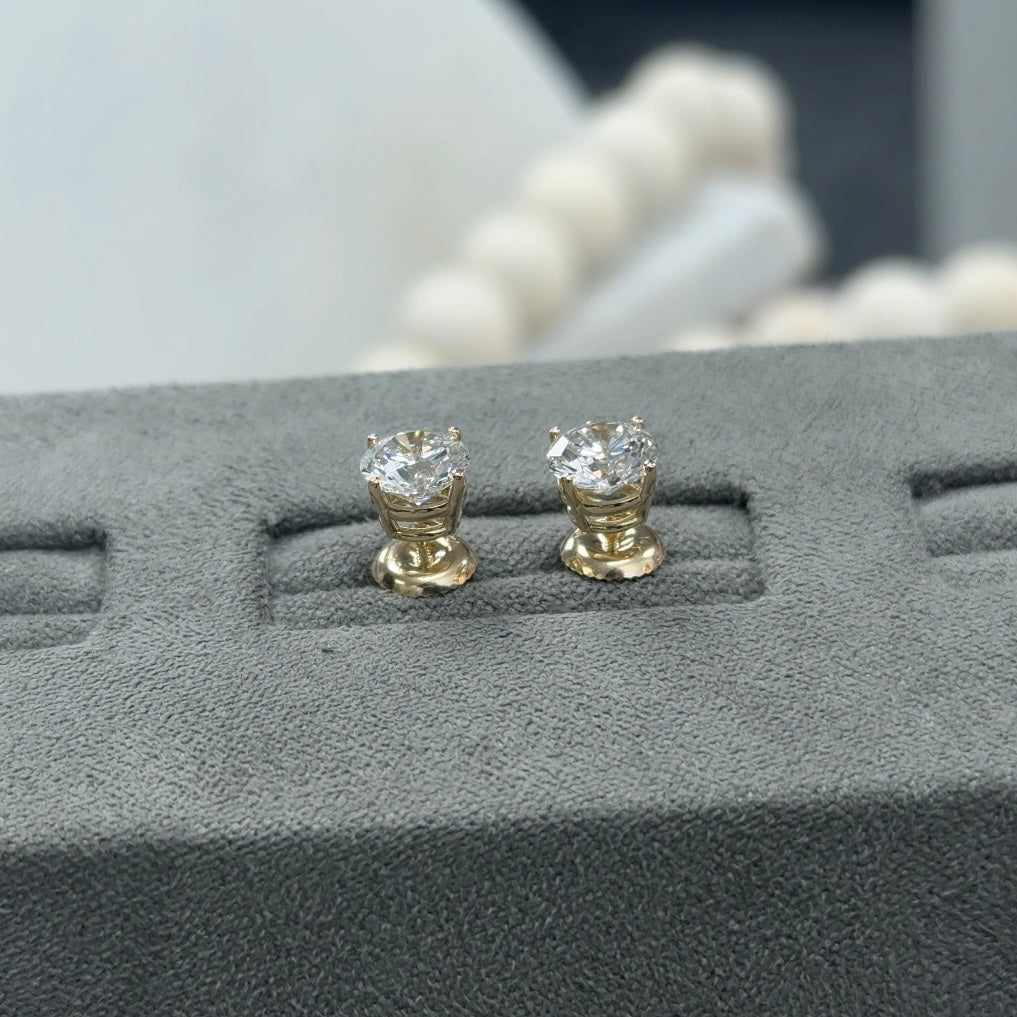 Round Lab Diamond 14kt Yellow Gold 4-Prong Basket Stud Earrings 2.00ctw