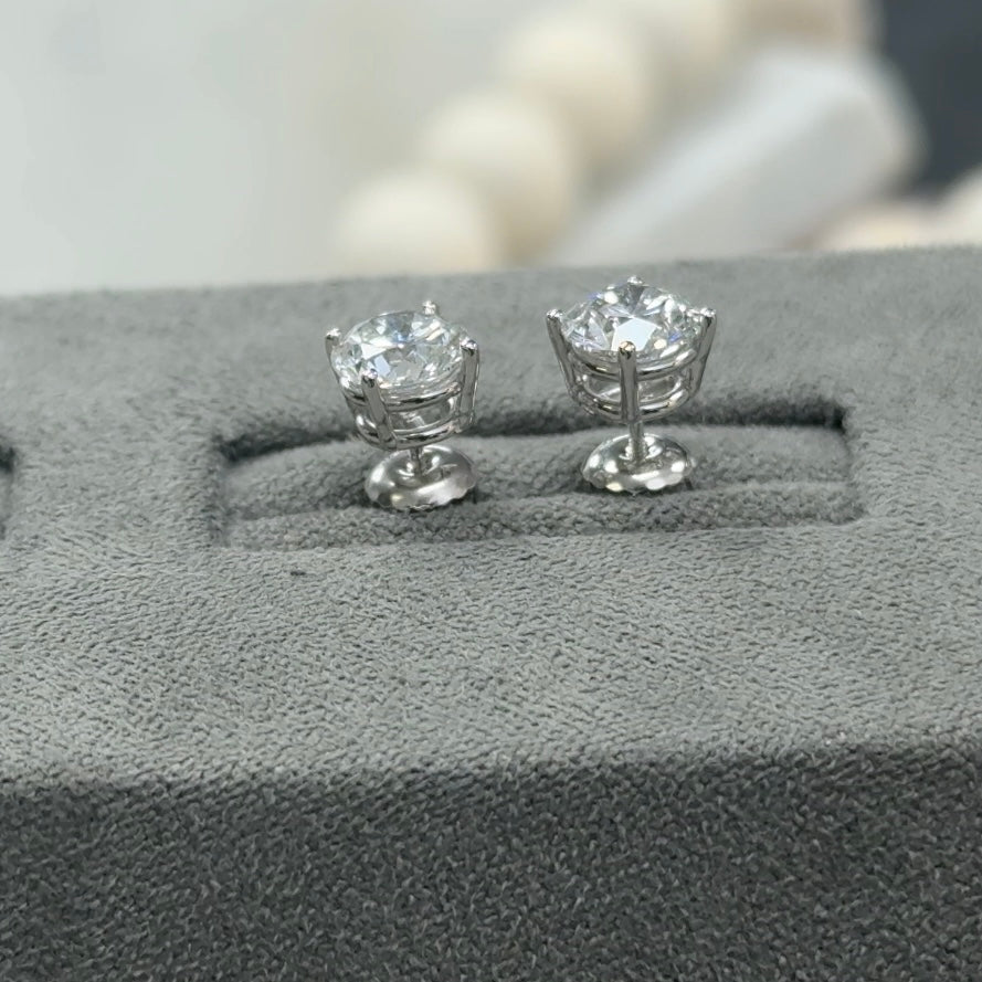Round Lab Diamond 14kt White Gold 4-Prong Basket Stud Earrings 2.00ctw