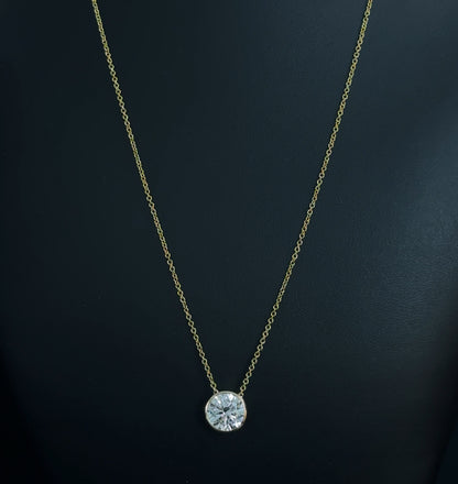 2.01ct Round Ideal Cut E VS1 Lab Diamond 14kt Yellow Gold Pendant with Chain CHN-120-6