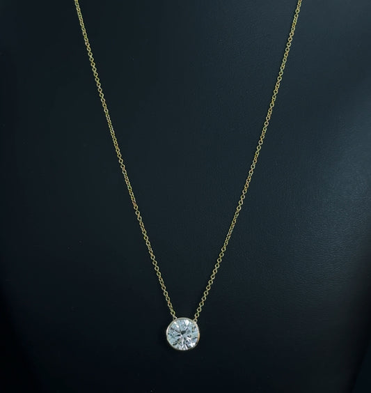 2.01ct Round Ideal Cut E VS1 Lab Diamond 14kt Yellow Gold Pendant with Chain CHN-120-6