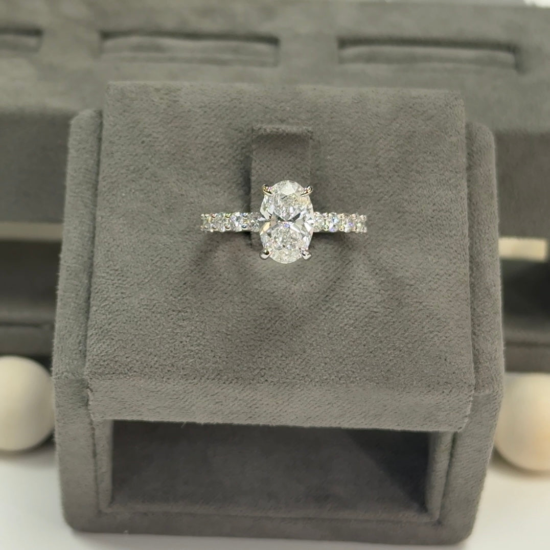 2.01 Carat Oval Lab Diamond Traditional 2.7mm Hidden Halo Ring
