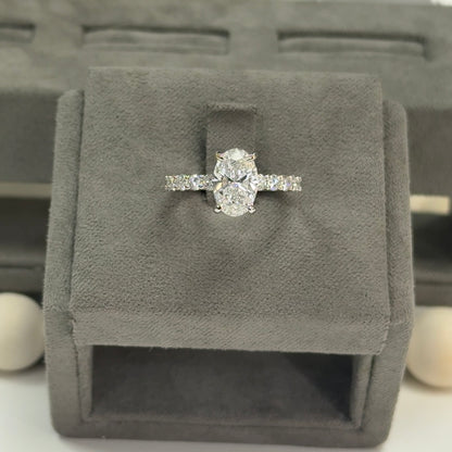 2.01 Carat Oval Lab Diamond Traditional 2.7mm Hidden Halo Ring
