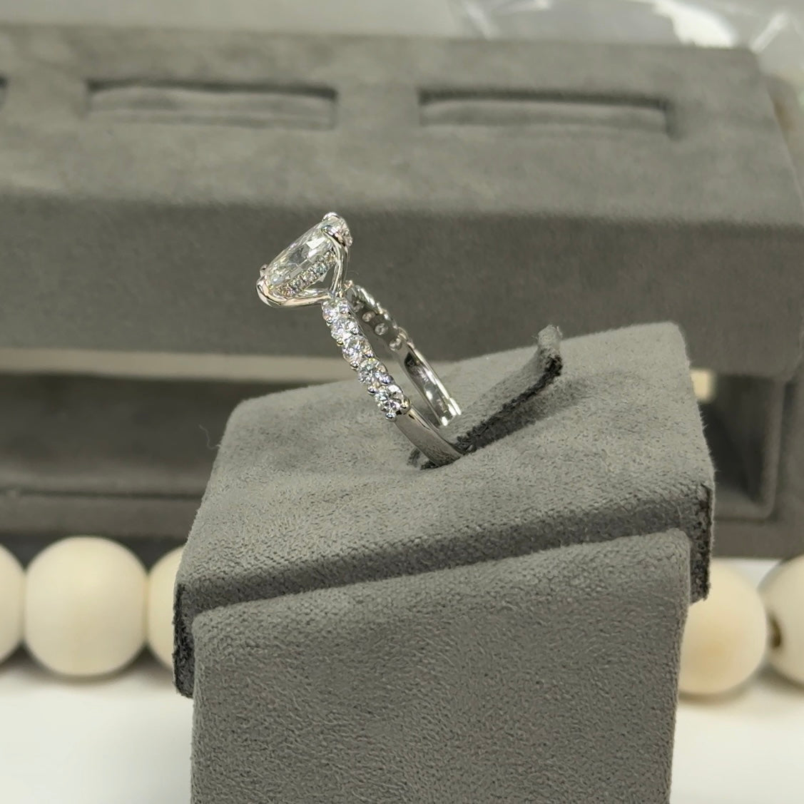 2.01 Carat Oval Lab Diamond Traditional 2.7mm Hidden Halo Ring