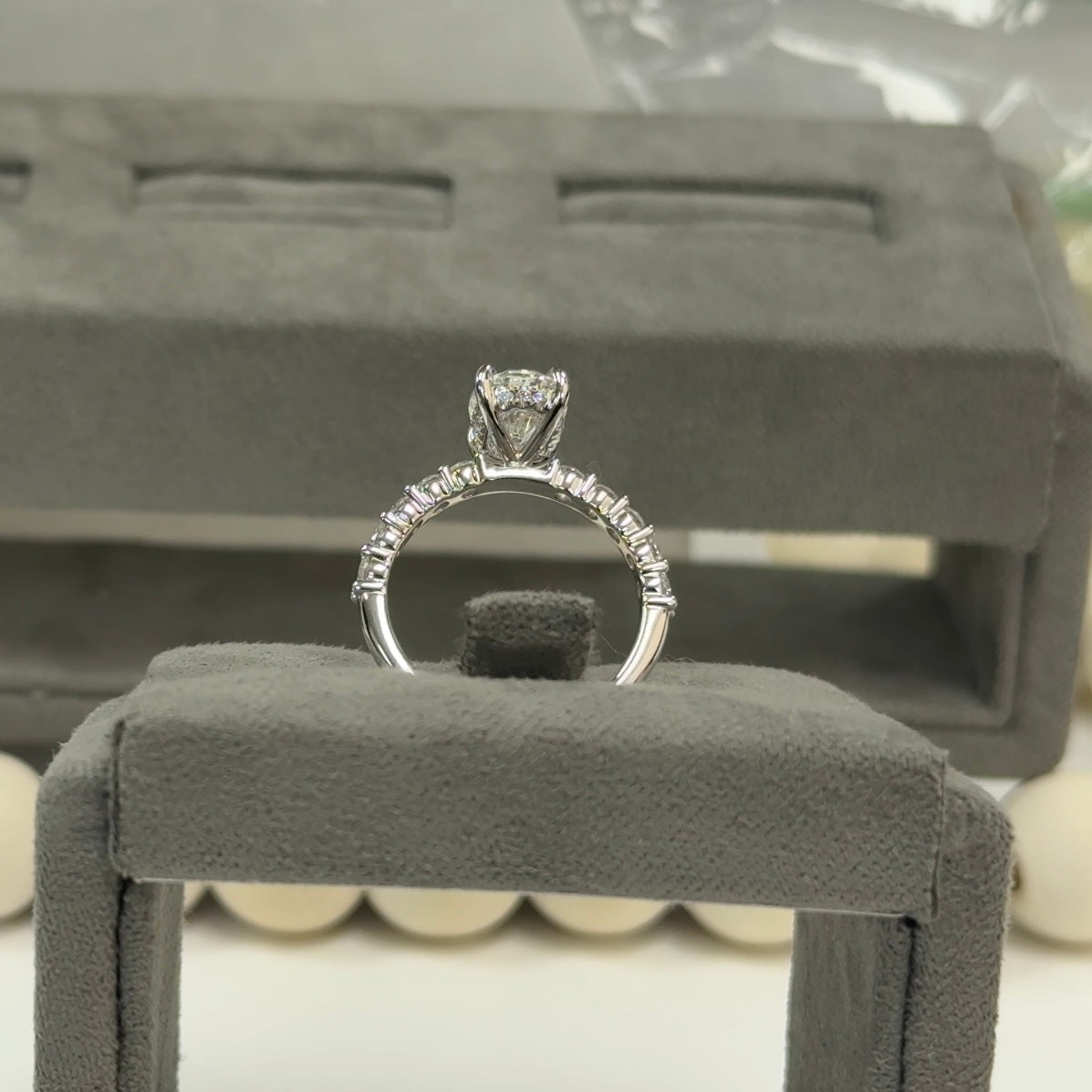 2.01 Carat Oval Lab Diamond Traditional 2.7mm Hidden Halo Ring