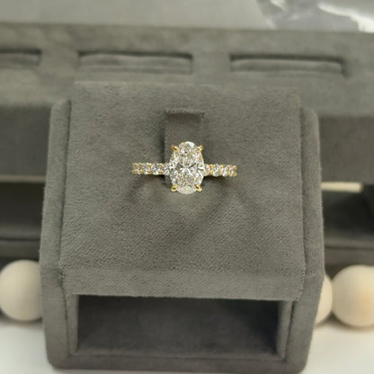 2.01 Carat Oval Lab Diamond Traditional 2.7mm Hidden Halo Ring