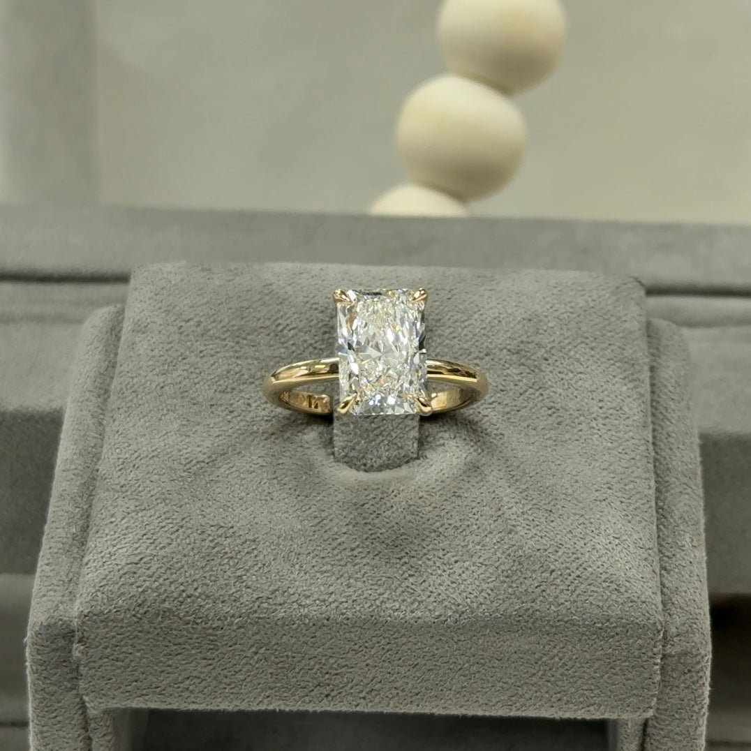 3.61 Carat Radiant Lab Diamond Tulip Basket Solitaire Ring
