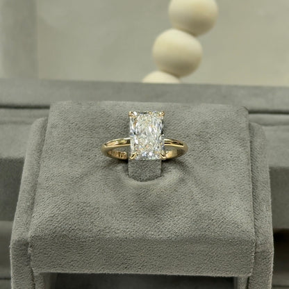 3.61 Carat Radiant Lab Diamond Tulip Basket Solitaire Ring