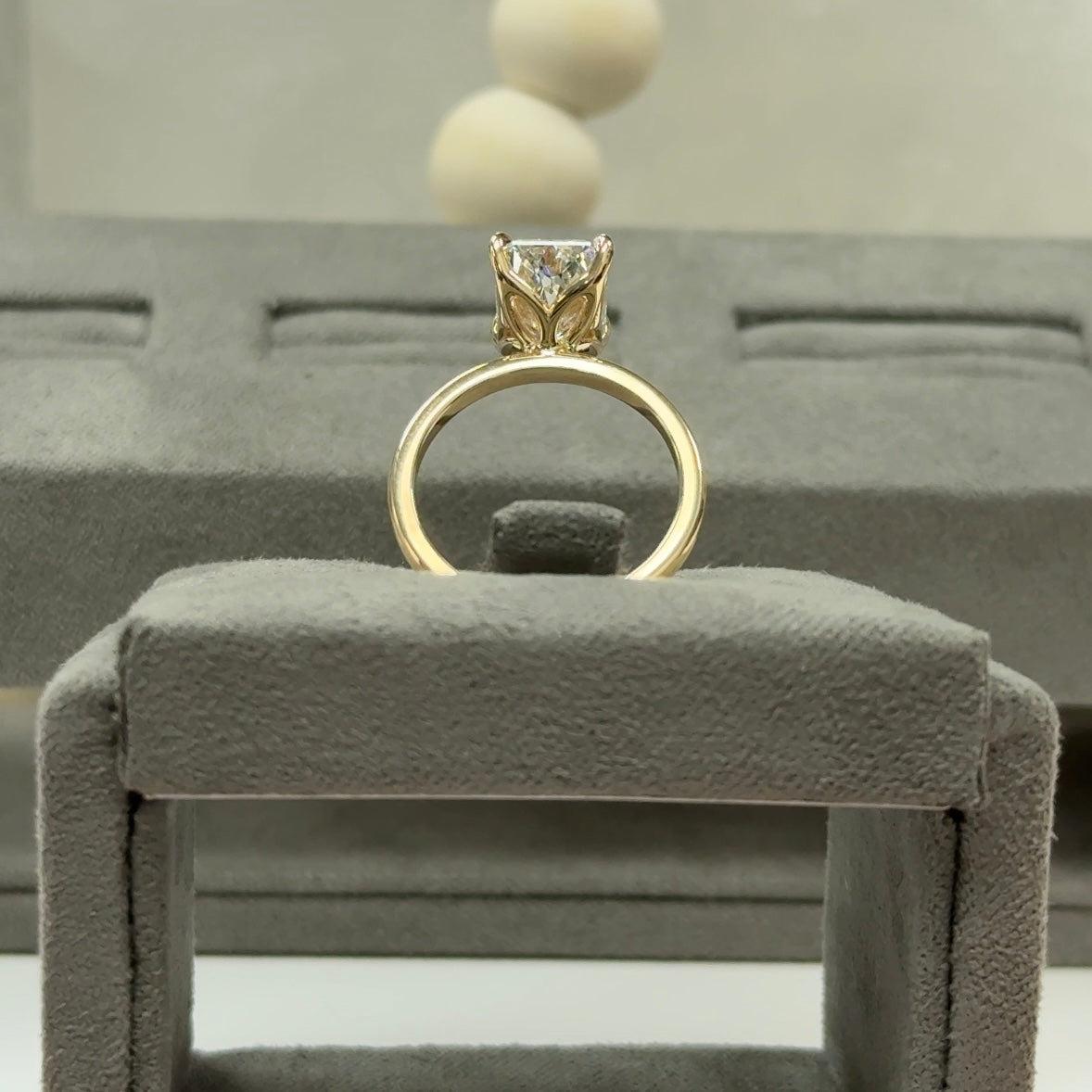 3.61 Carat Radiant Lab Diamond Tulip Basket Solitaire Ring