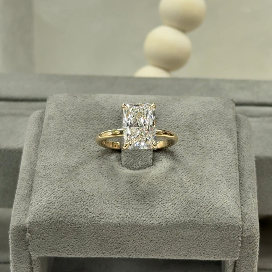 3.61 Carat Radiant Lab Diamond Tulip Basket Elegant Solitaire Ring