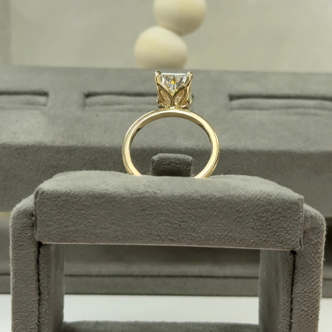 3.61 Carat Radiant Lab Diamond Tulip Basket Elegant Solitaire Ring