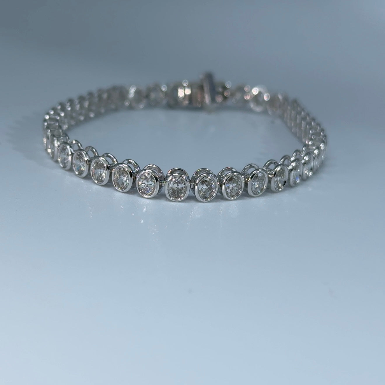 14kt White Gold Oval Bezel Lab Diamond Tennis Bracelet 4.51ctw
