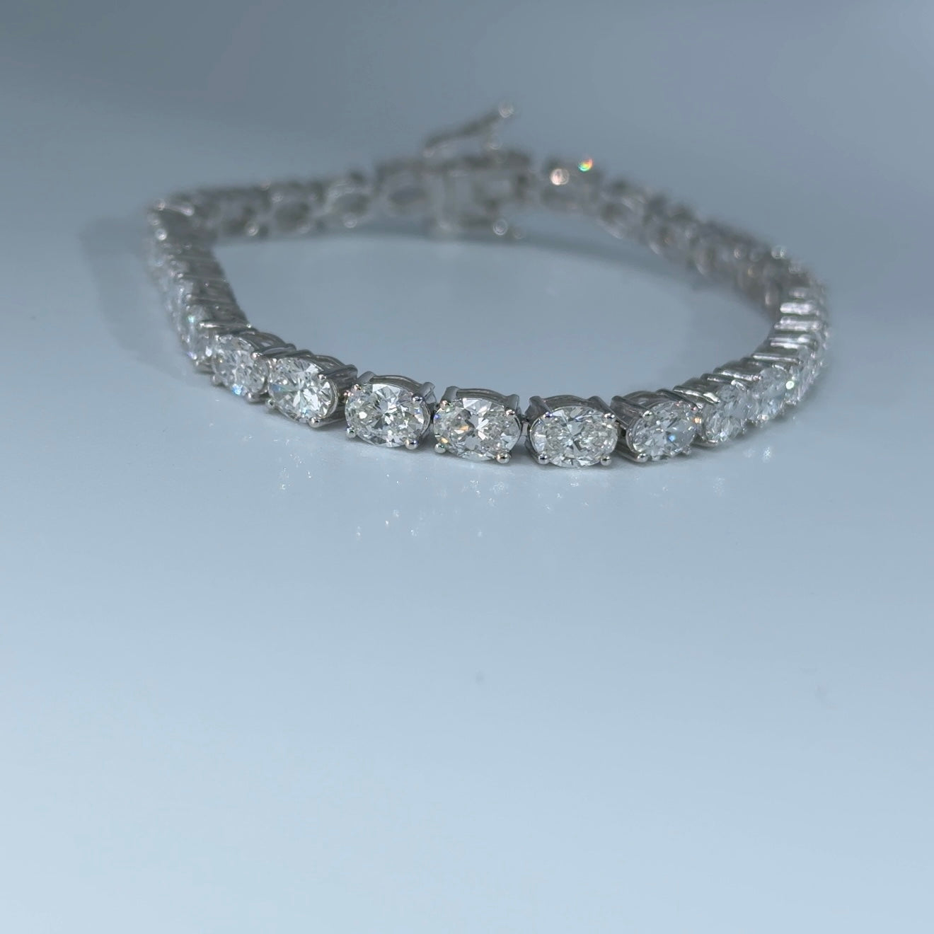 14kt White Gold Oval Lab Diamond Tennis Bracelet 11.96ctw