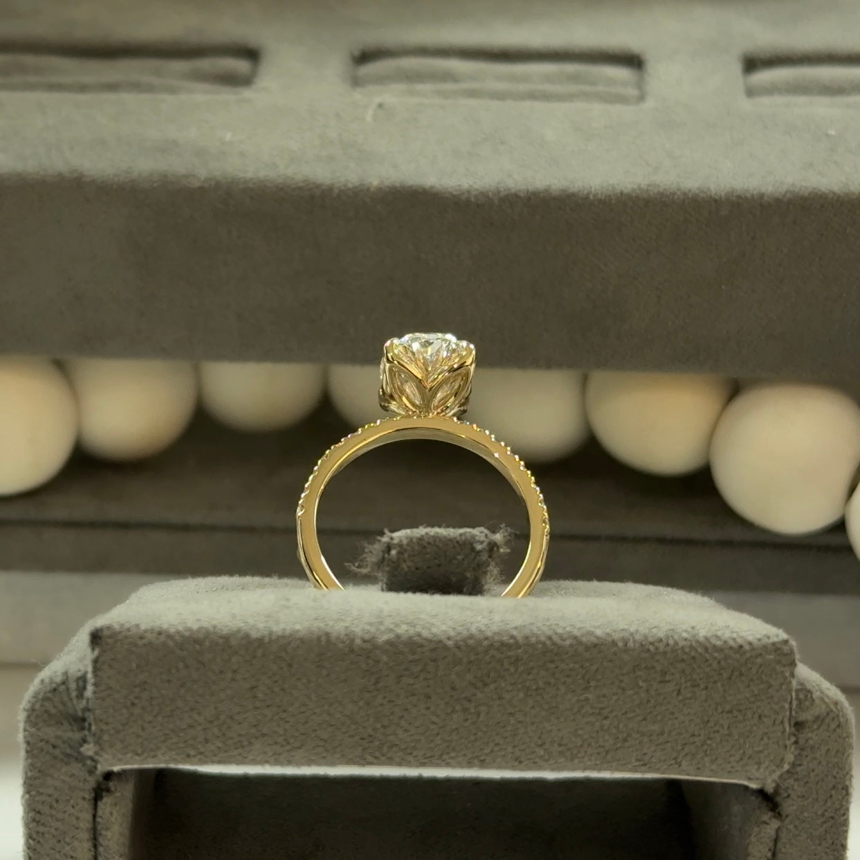 3.05 Carat Oval Lab Diamond Signature Tulip Basket Ring