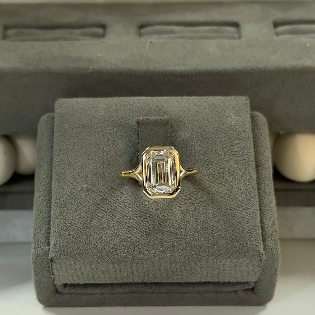 2.63 Carat Emerald Lab Diamond Vintage Bezel Solitaire Ring