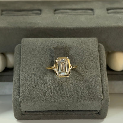 2.63 Carat Emerald Lab Diamond Vintage Bezel Solitaire Ring