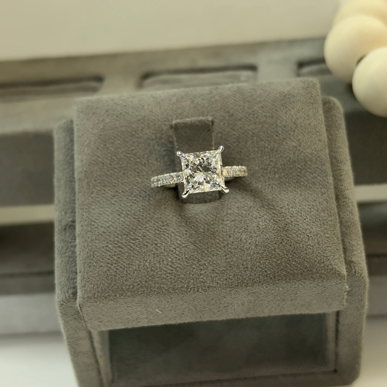 2.37 Carat Princess Lab Diamond Traditional Elegance Hidden Halo Ring