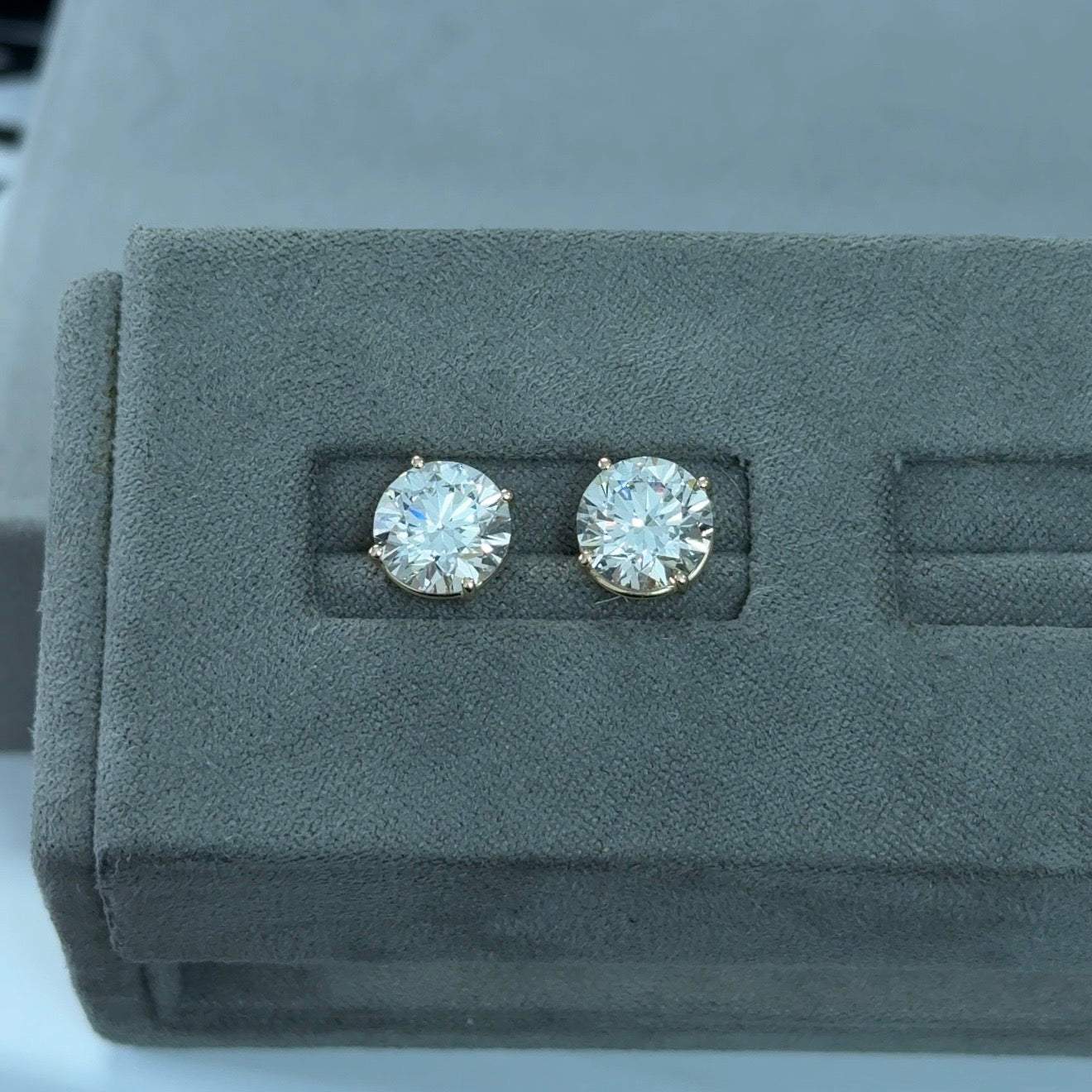 Round Lab Diamond 14kt Yellow Gold 4-Prong Basket Stud Earrings 6.00 ctw