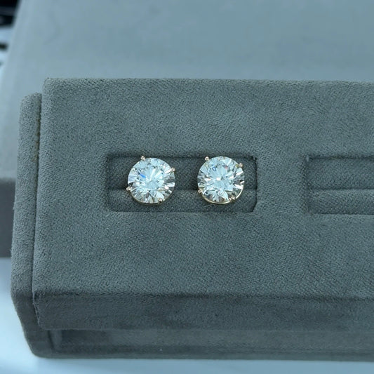 Round Lab Diamond 14kt Yellow Gold 4-Prong Basket Stud Earrings 6.00 ctw