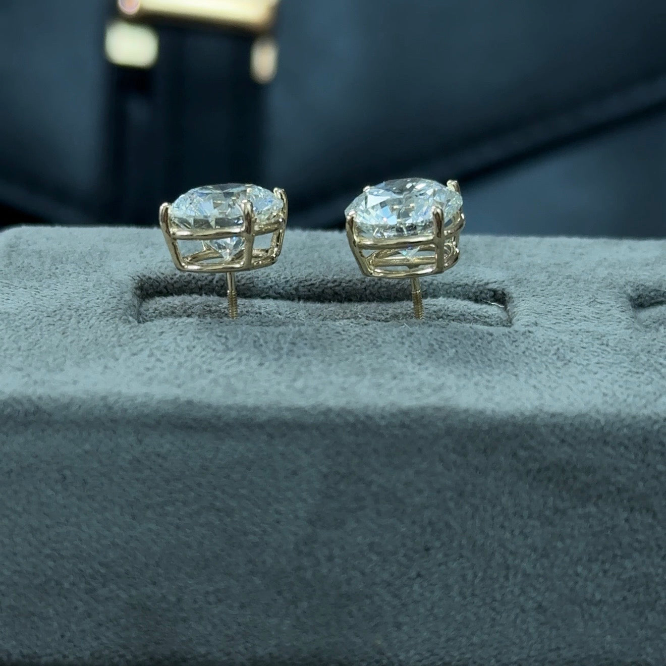 Round Lab Diamond 14kt Yellow Gold 4-Prong Basket Stud Earrings 6.00 ctw