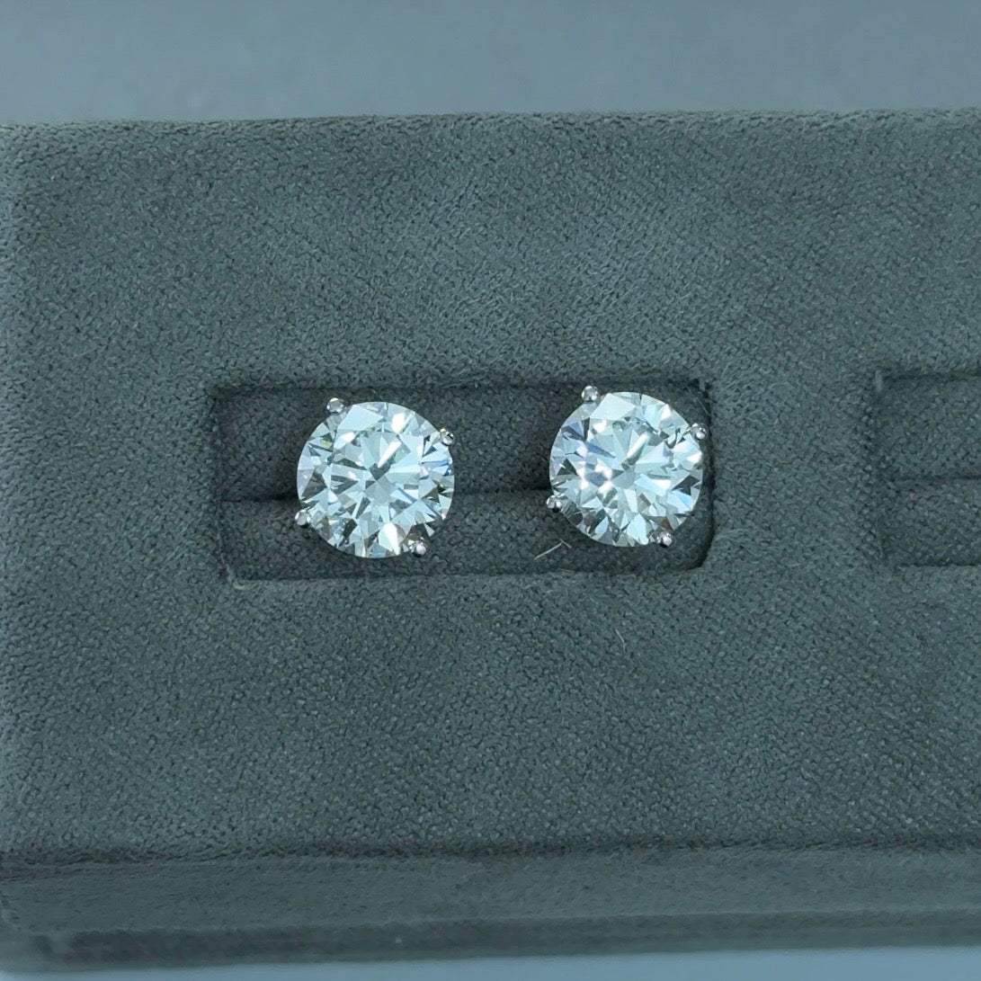 Round Lab Diamond 14kt White Gold 4-Prong Basket Stud Earrings 6.00ctw