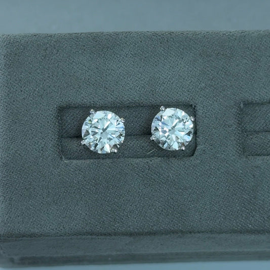 Round Lab Diamond 14kt White Gold 4-Prong Basket Stud Earrings 6.00ctw