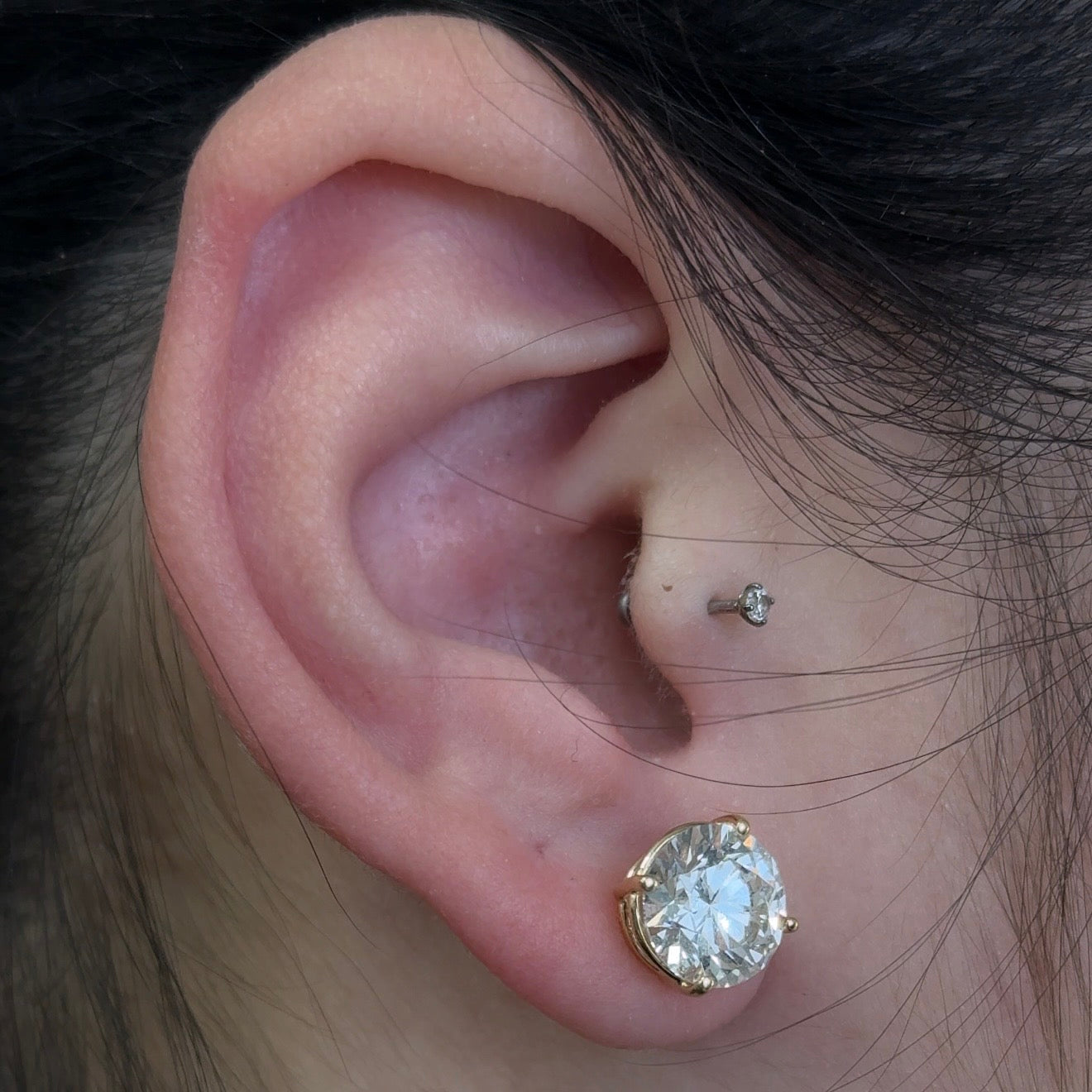 Round Lab Diamond 14kt Yellow Gold 4-Prong Basket Stud Earrings 6.00 ctw