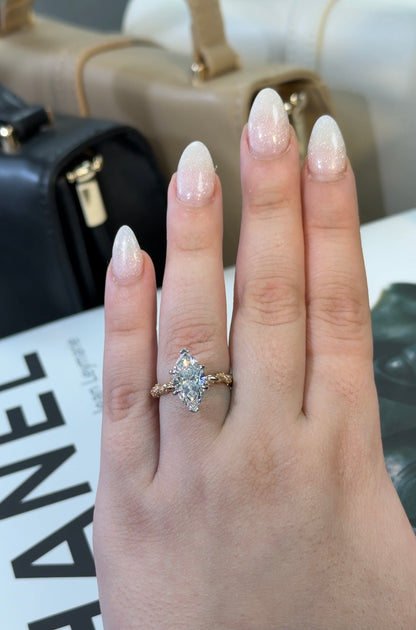 3.02 Carat Marquise Lab Diamond Two-Tone Accented Twisted Ring