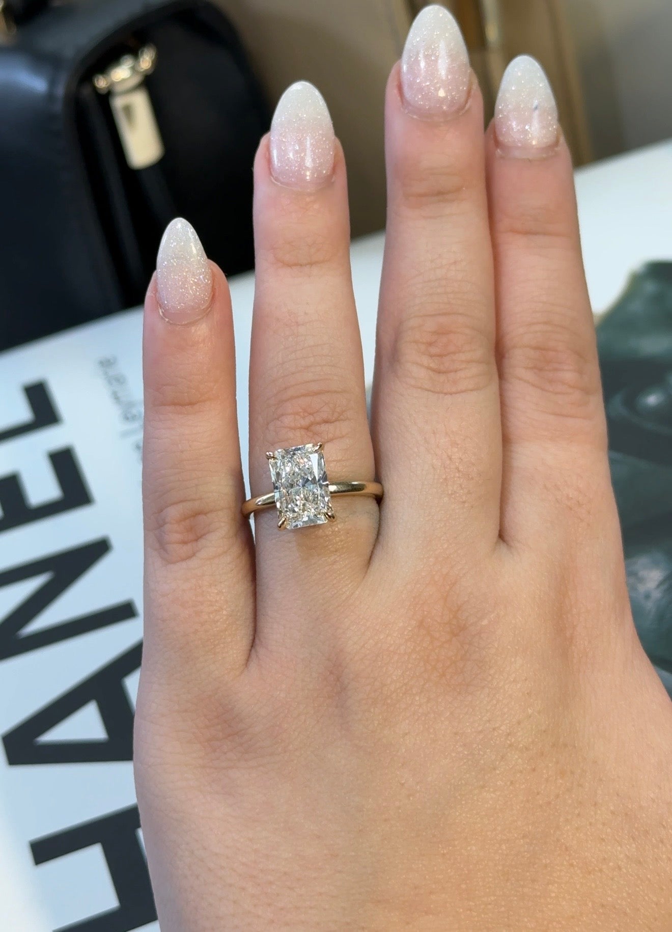 3.61 Carat Radiant Lab Diamond Tulip Basket Elegant Solitaire Ring