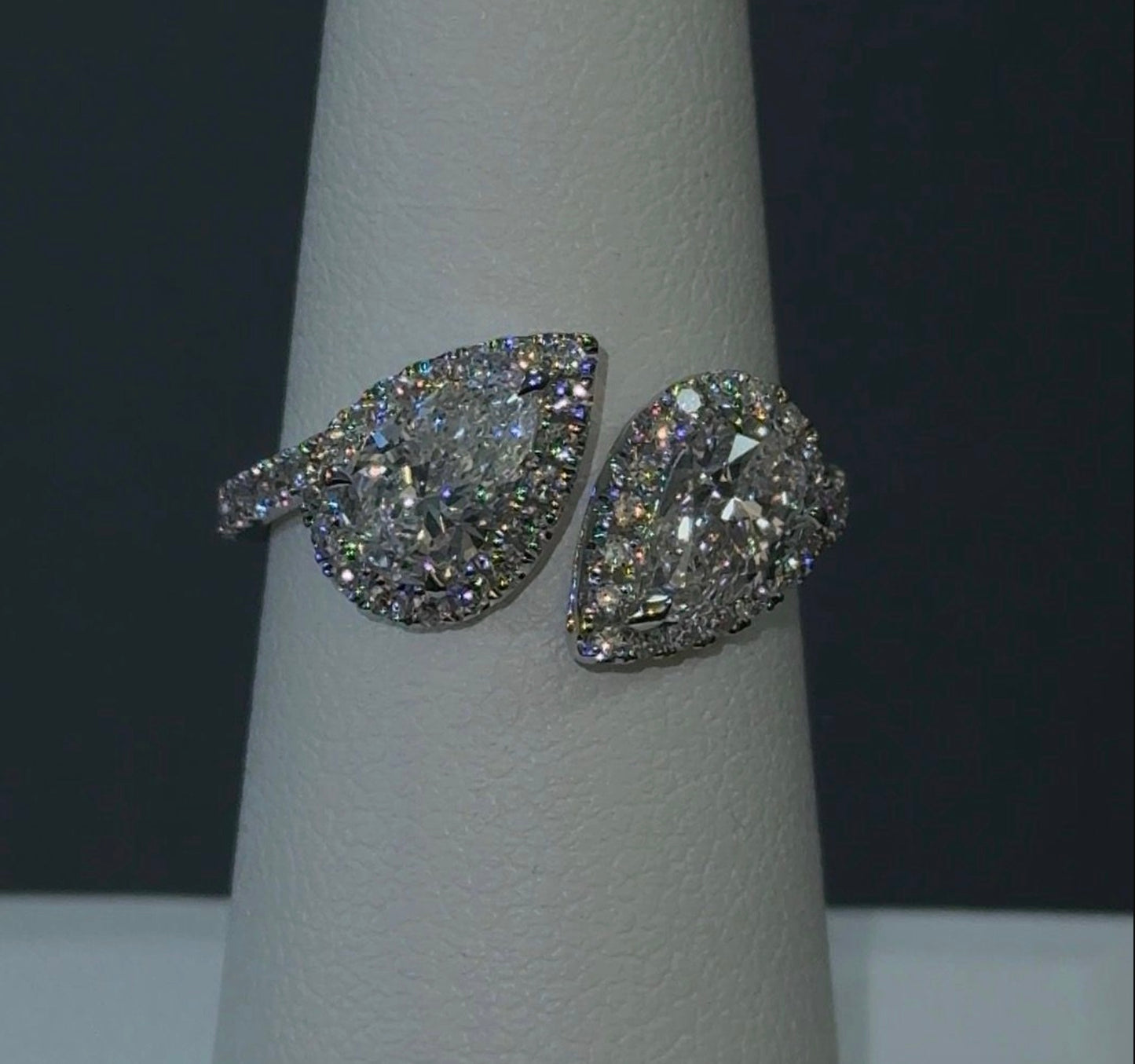 2.03ctw 14kt White Gold Pear Lab Diamond Toi et Moi Halo Ring  (SKU: RGF-377)