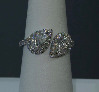 2.03ctw 14kt White Gold Pear Lab Diamond Toi et Moi Halo Ring  (SKU: RGF-377)
