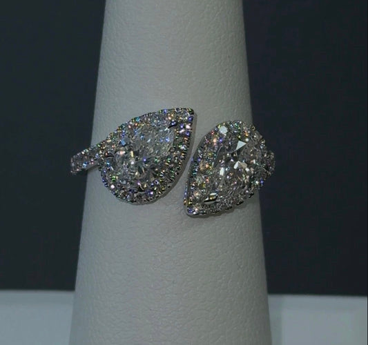 2.03ctw 14kt White Gold Pear Lab Diamond Toi et Moi Halo Ring  (SKU: RGF-377)