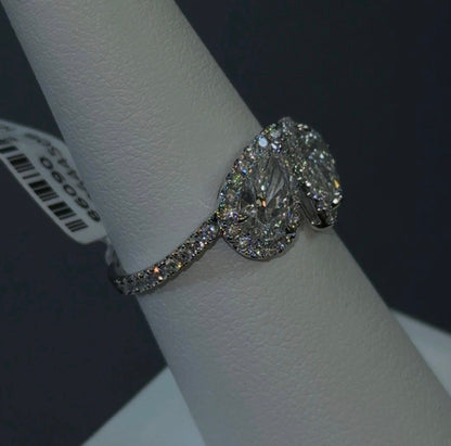 2.03ctw 14kt White Gold Pear Lab Diamond Toi et Moi Halo Ring  (SKU: RGF-377)