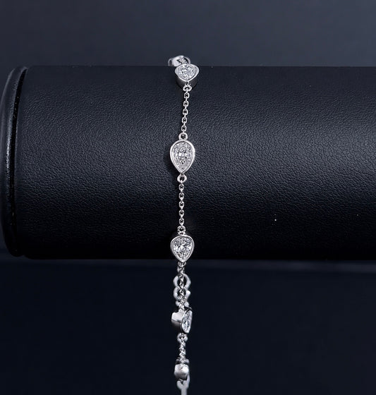 2.09ctw Pear Lab Diamond 14kt White Gold Multi-Stone Bezel 7" Bracelet BRC-109-3