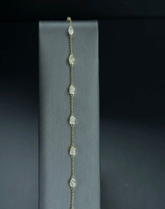 3.20ctw Oval Lab Diamond 14kt White Gold Multi-Stone Bezel Bracelet BRC-108-1