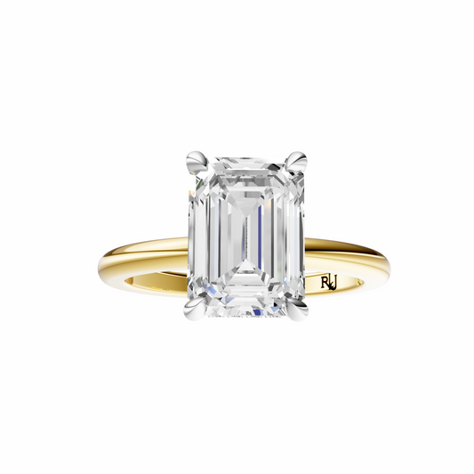 Emerald Mixed Metal Hidden Halo Solitaire Setting