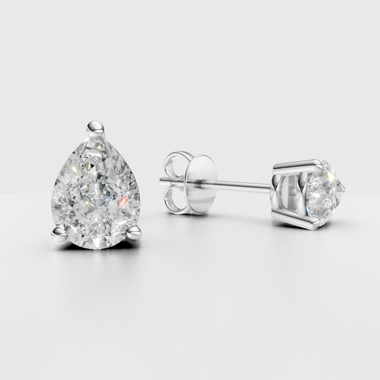 Pear lab Diamond 3-Prong Stud Earrings