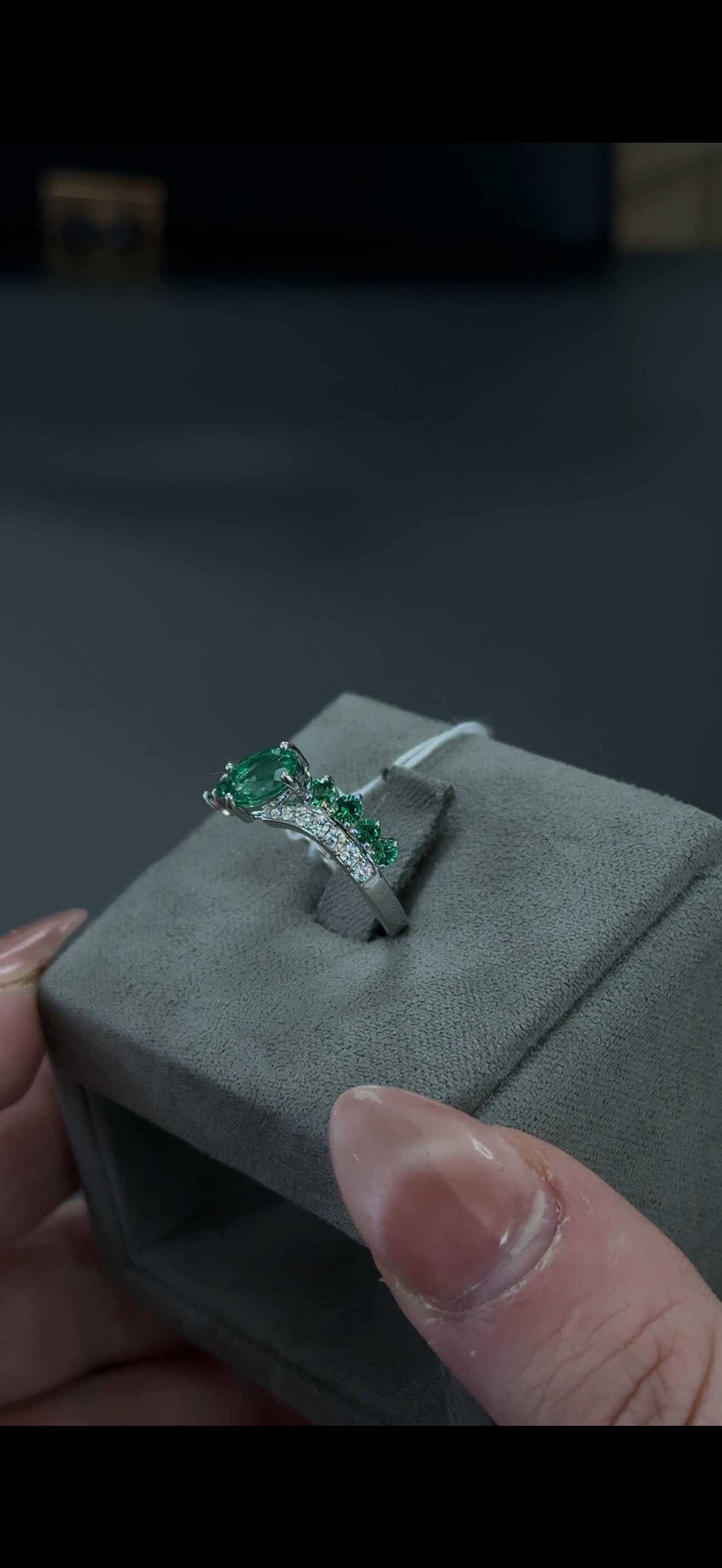 1.66ctw Emerald Lab Gemstone and Lab Diamond 14kt White Gold Ring SKU: RG02042WED