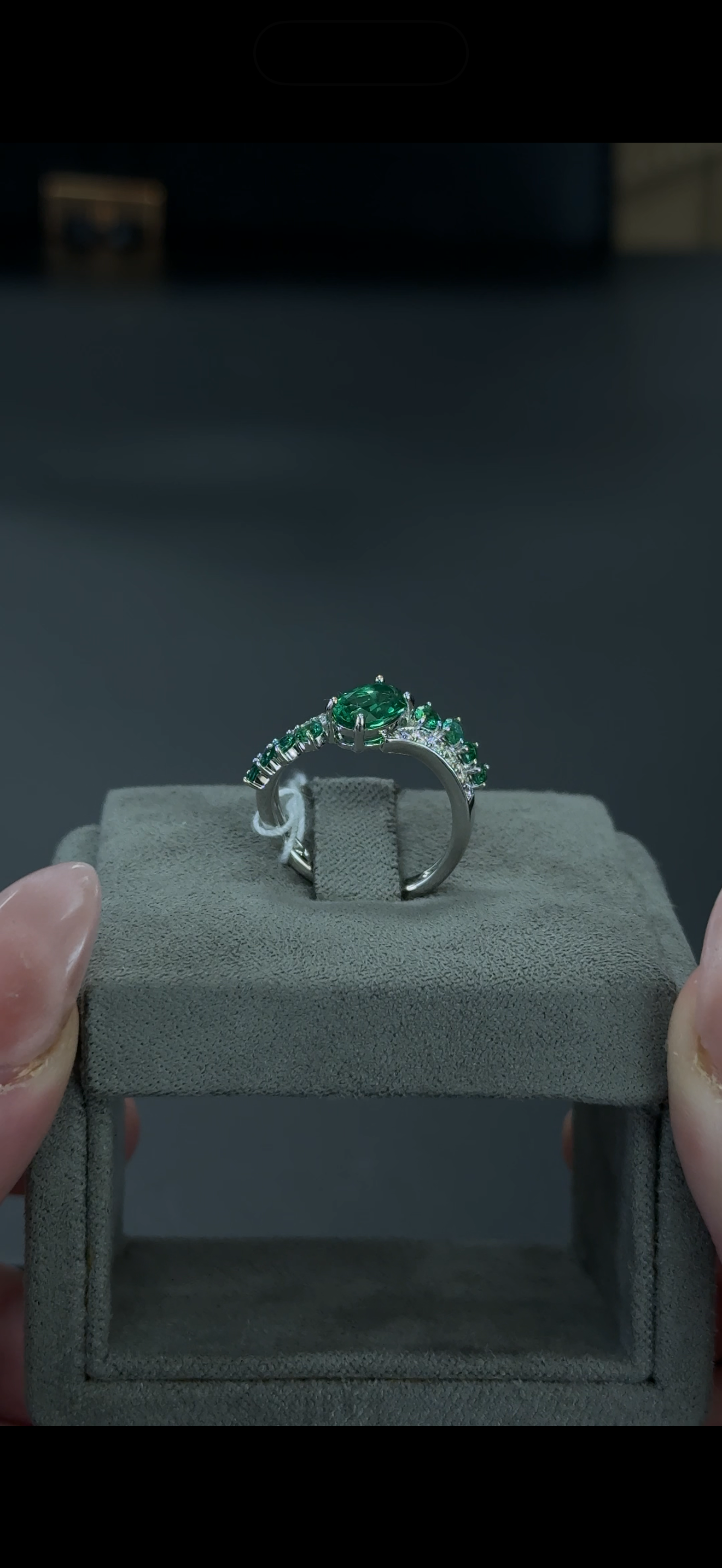 1.66ctw Emerald Lab Gemstone and Lab Diamond 14kt White Gold Ring SKU: RG02042WED