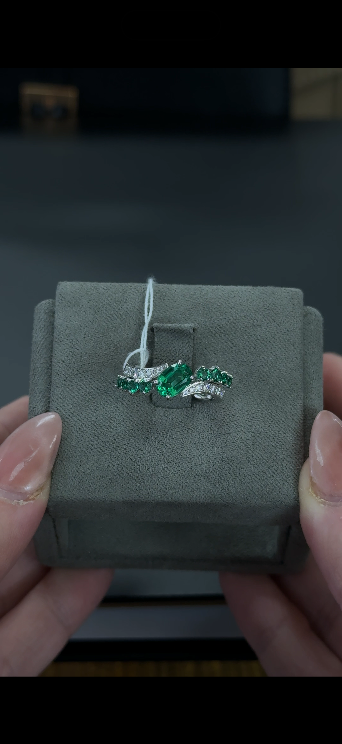1.66ctw Emerald Lab Gemstone and Lab Diamond 14kt White Gold Ring SKU: RG02042WED