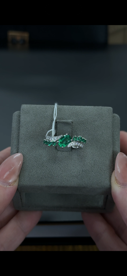 1.66ctw Emerald Lab Gemstone and Lab Diamond 14kt White Gold Ring SKU: RG02042WED