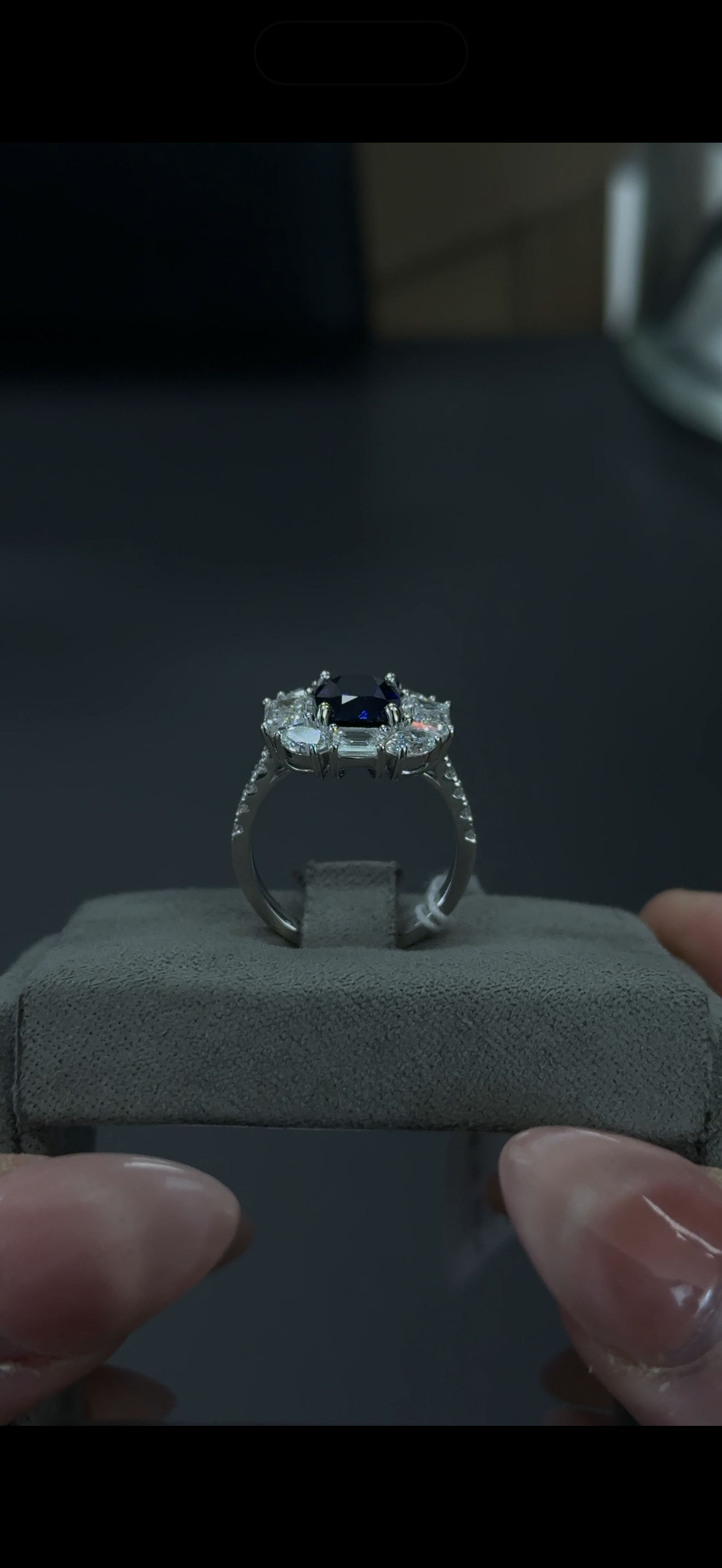 5.69ctw Blue Sapphire Lab Gemstone and Lab Diamond 14kt White Gold ring SKU: RG02045WBS