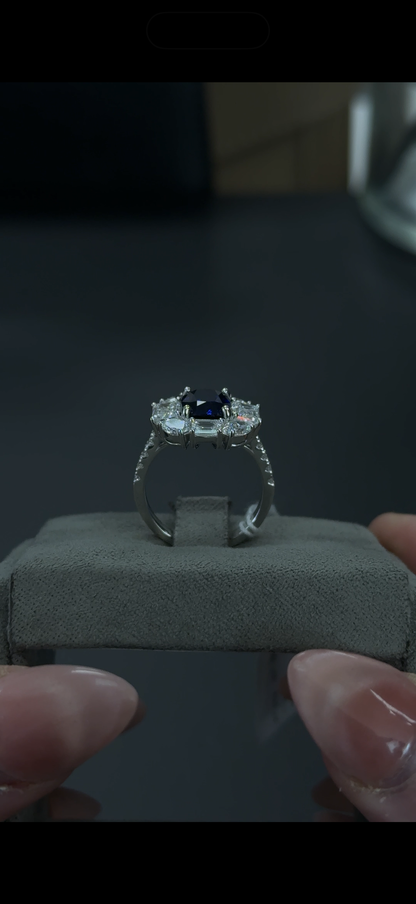 5.69ctw Blue Sapphire Lab Gemstone and Lab Diamond 14kt White Gold ring SKU: RG02045WBS