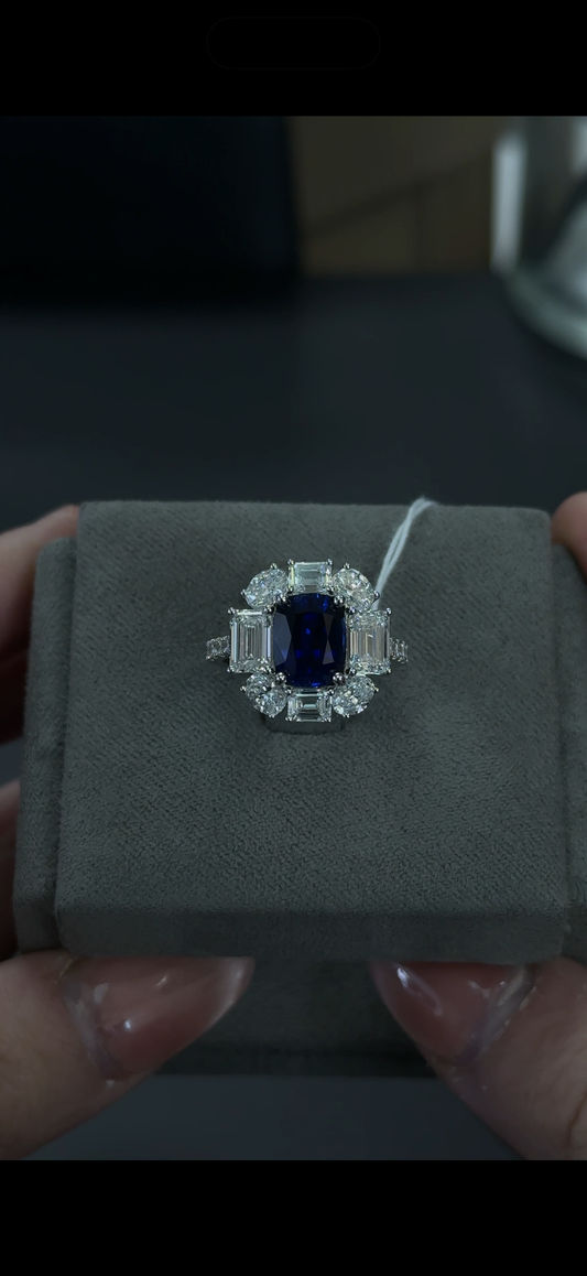 5.69ctw Blue Sapphire Lab Gemstone and Lab Diamond 14kt White Gold ring SKU: RG02045WBS
