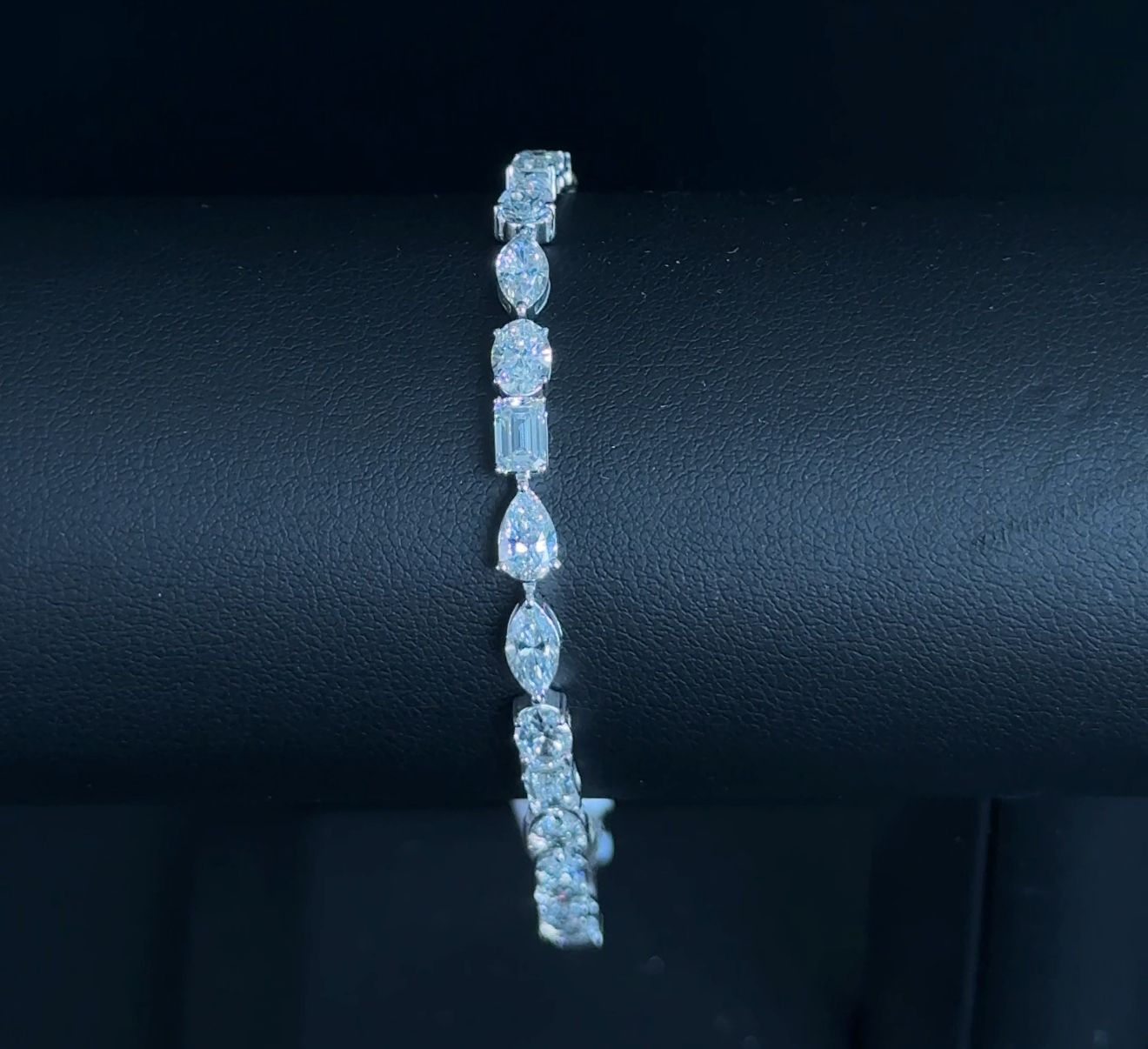 7.73ctw Mixed Shape Lab Diamond 14kt White Gold 7" Tennis Bracelet