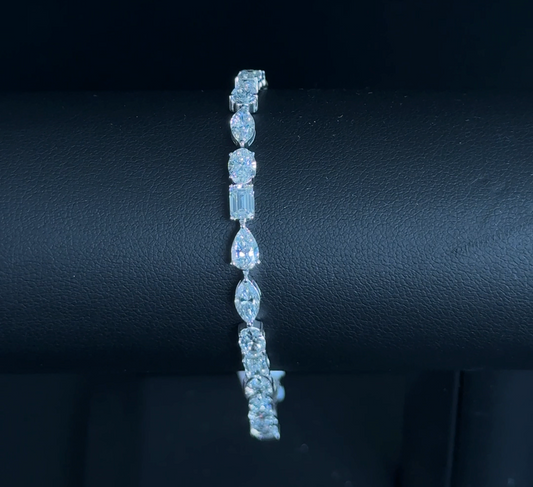 7.73ctw Mixed Shape Lab Diamond 14kt White Gold 7" Tennis Bracelet