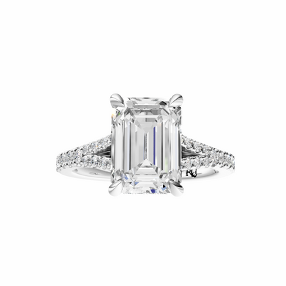 Emerald Traditional Split-Shank Cathedral Hidden Halo Setting