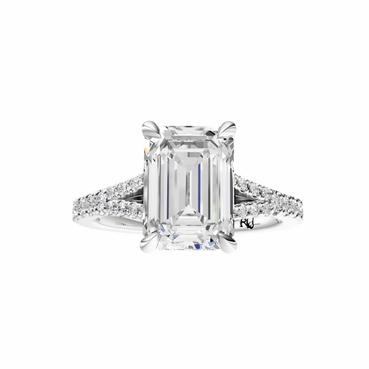 Emerald Traditional Split-Shank Cathedral Hidden Halo Setting