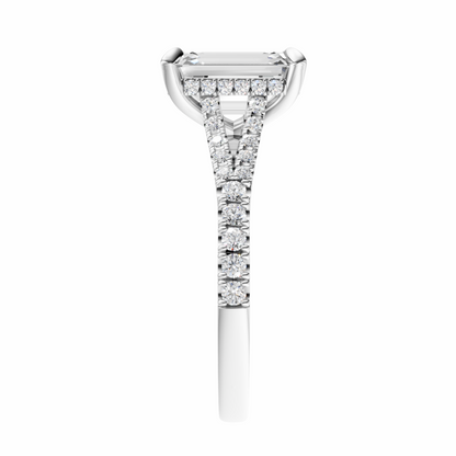 Emerald Traditional Split-Shank Cathedral Hidden Halo Setting