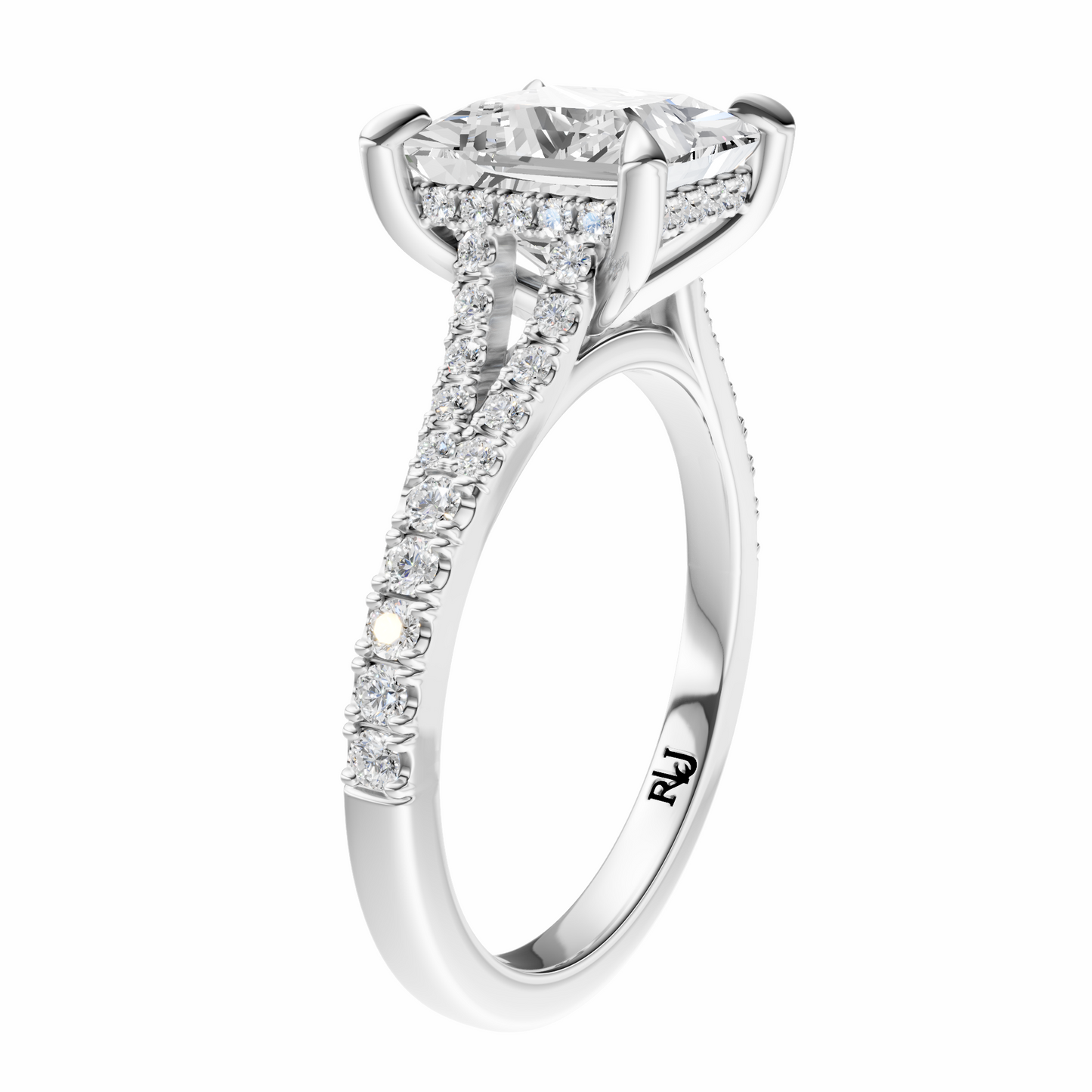 Princess Traditional Split-Shank Cathedral Hidden Halo Setting