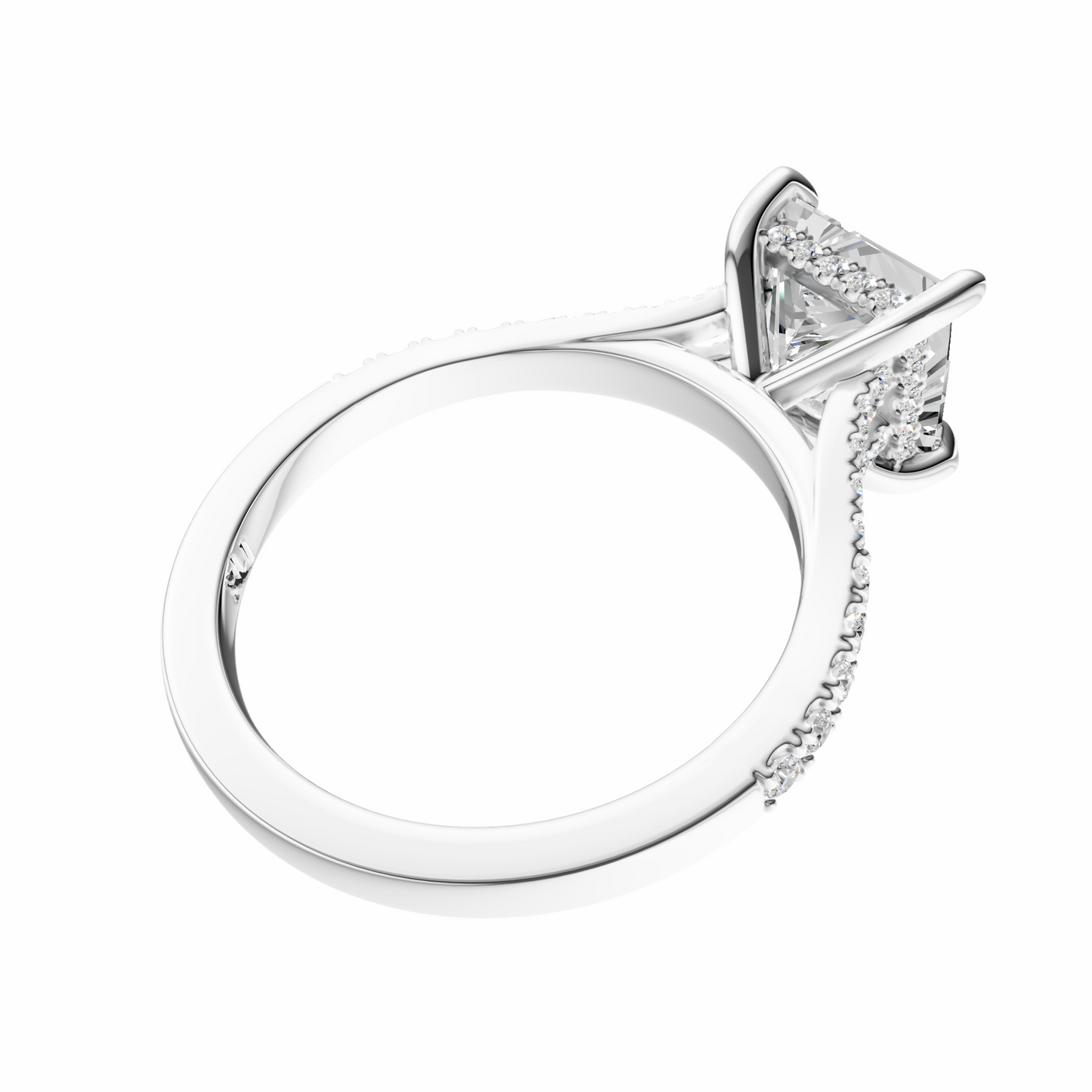 Princess Traditional Split-Shank Cathedral Hidden Halo Setting